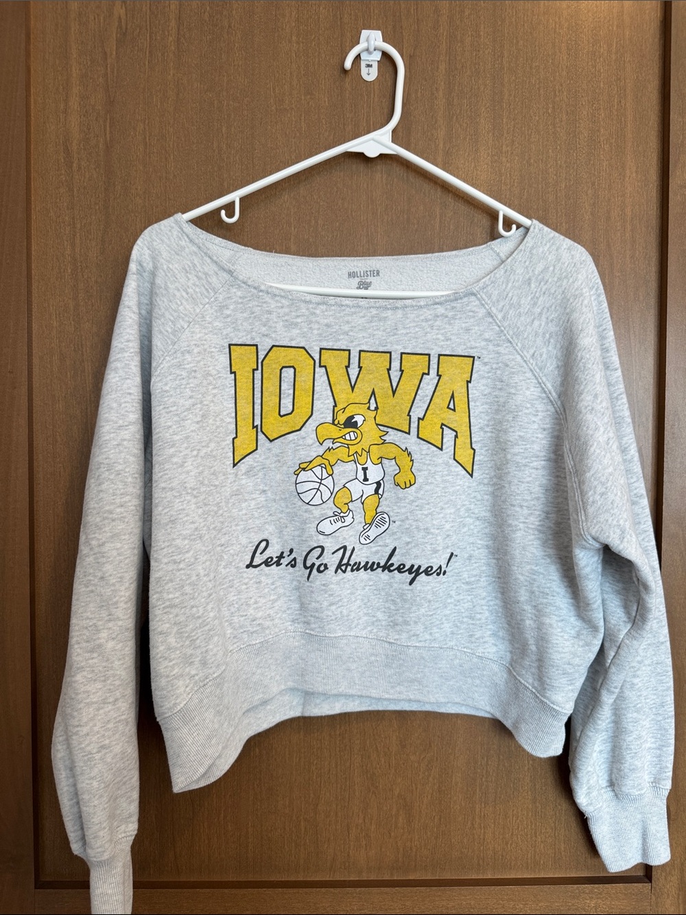 Hollister Light Gray Iowa Hawkeyes Cropped Off-Shoulder Sweatshirt